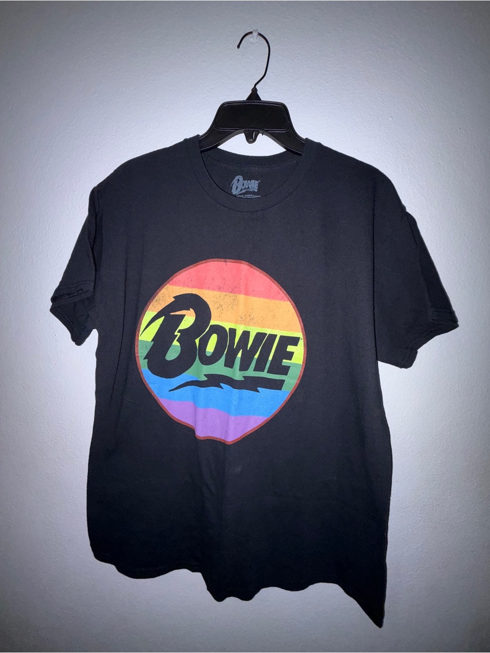 Black David Bowie Short Sleeve Rainbow Logo Tee